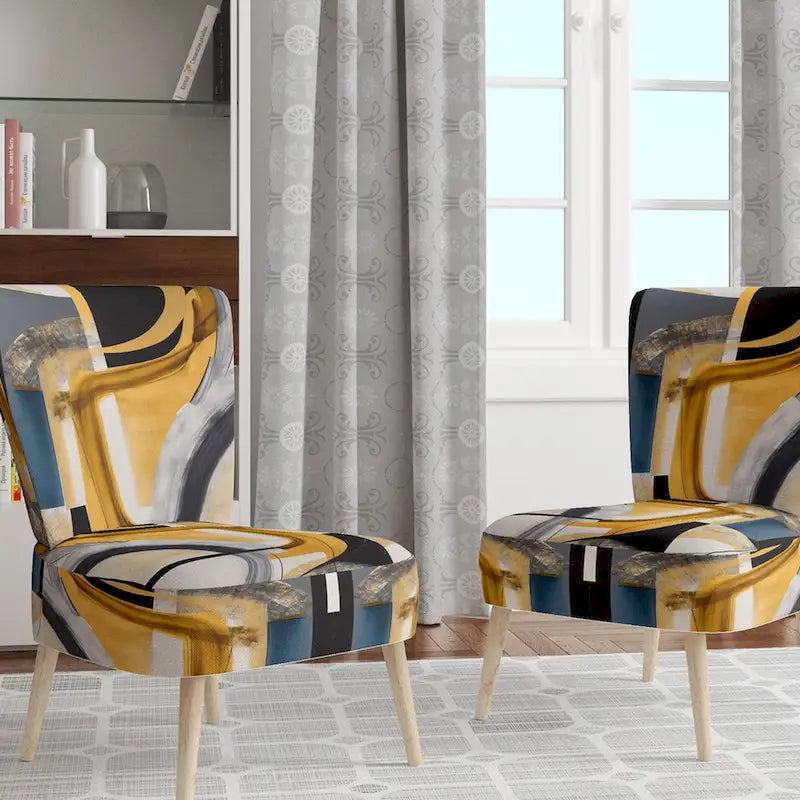 Chaise/fauteuil décoratif rembourré de style moderne dans une palette de couleurs or et noir.