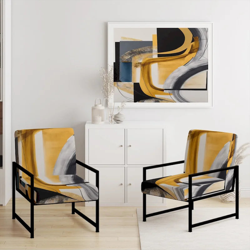 Chaise/fauteuil décoratif rembourré de style moderne dans une palette de couleurs or et noir.