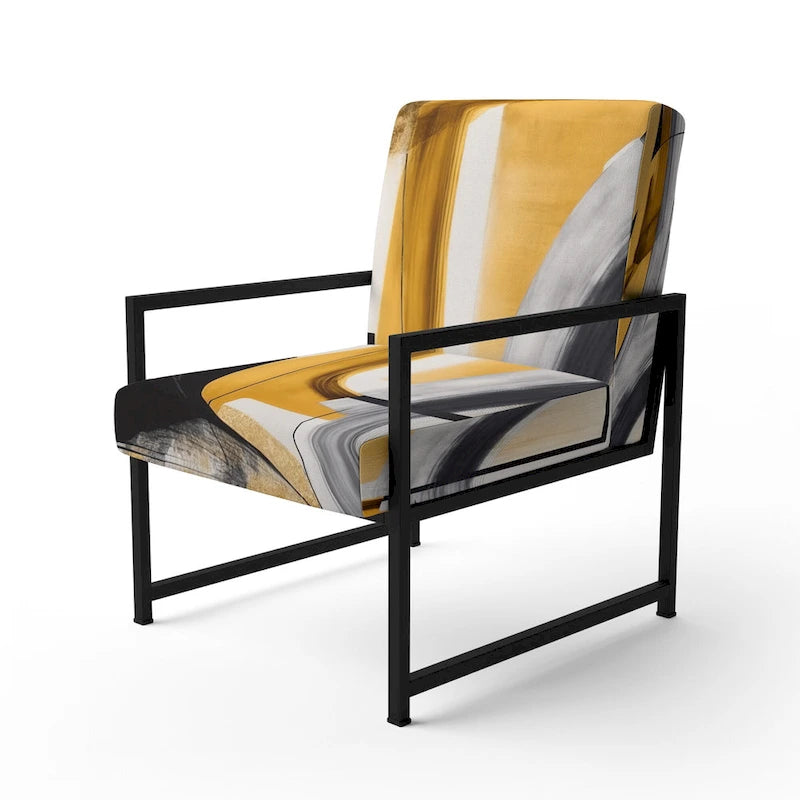 Chaise/fauteuil décoratif rembourré de style moderne dans une palette de couleurs or et noir.