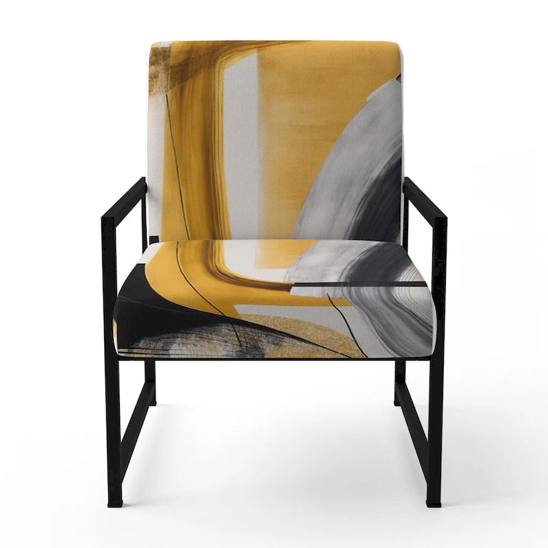 Chaise/fauteuil décoratif rembourré de style moderne dans une palette de couleurs or et noir.