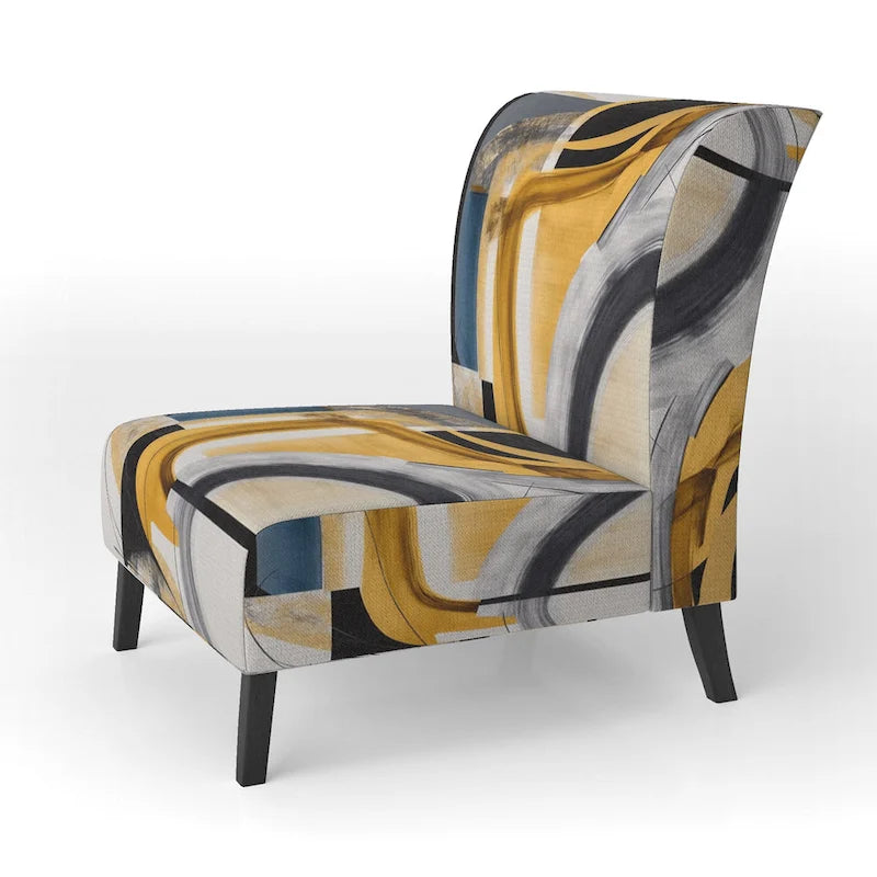 Chaise/fauteuil décoratif rembourré de style moderne dans une palette de couleurs or et noir.