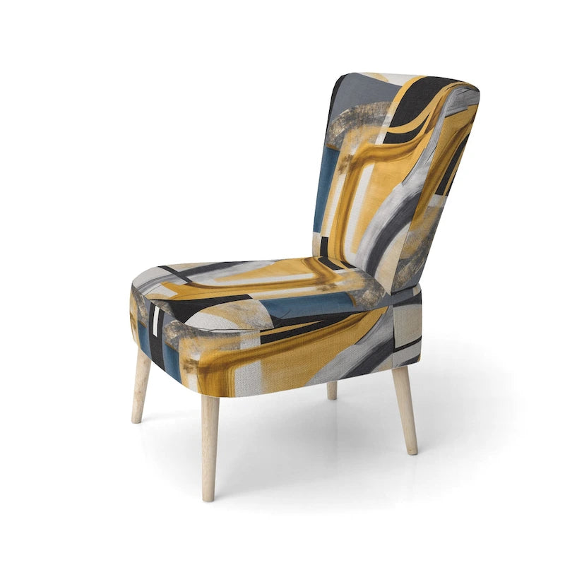 Chaise/fauteuil décoratif rembourré de style moderne dans une palette de couleurs or et noir.