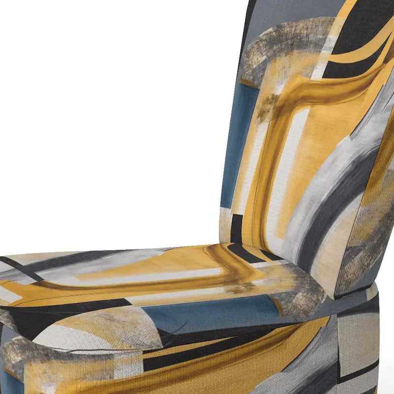 Chaise/fauteuil décoratif rembourré de style moderne dans une palette de couleurs or et noir.