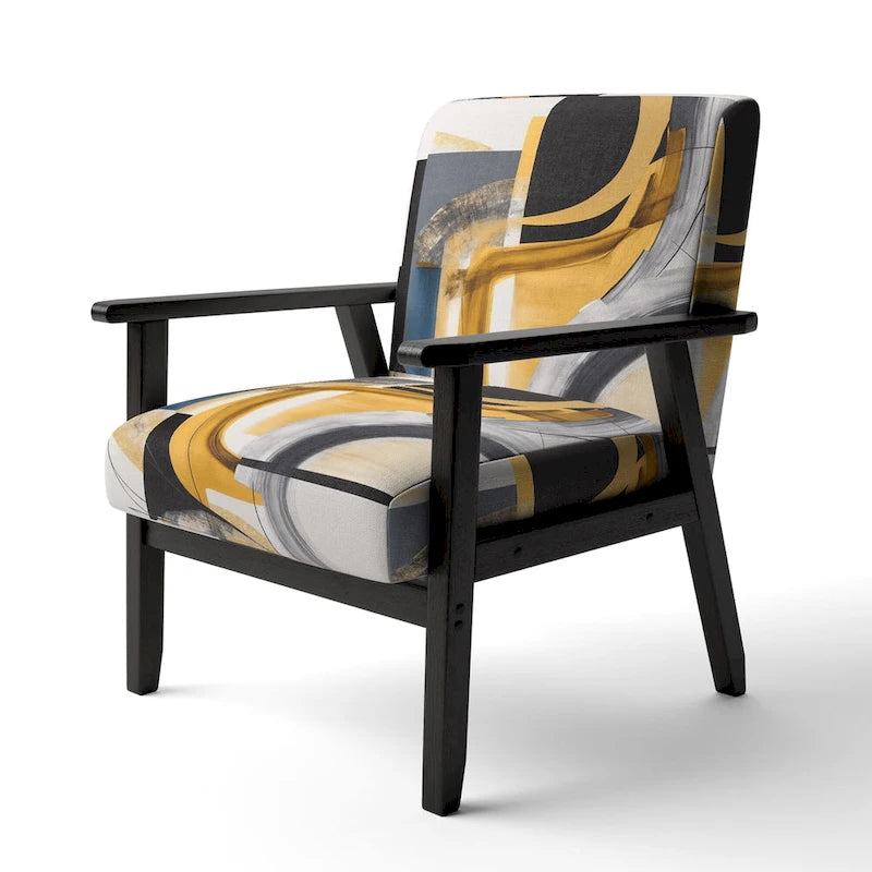 Chaise/fauteuil décoratif rembourré de style moderne dans une palette de couleurs or et noir.