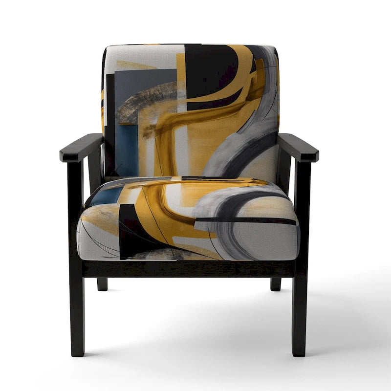 Chaise/fauteuil décoratif rembourré de style moderne dans une palette de couleurs or et noir.