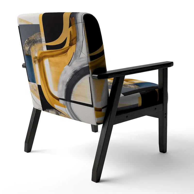 Chaise/fauteuil décoratif rembourré de style moderne dans une palette de couleurs or et noir.