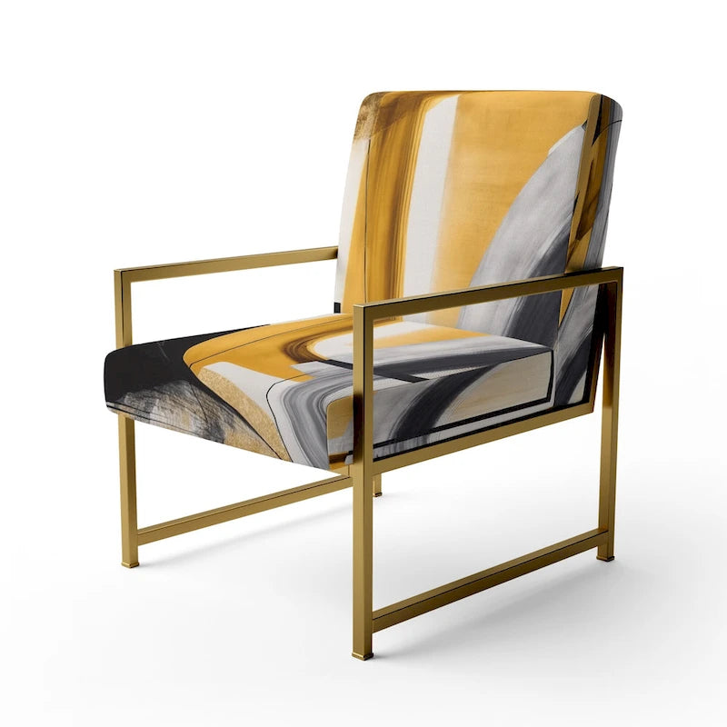 Chaise/fauteuil décoratif rembourré de style moderne dans une palette de couleurs or et noir.