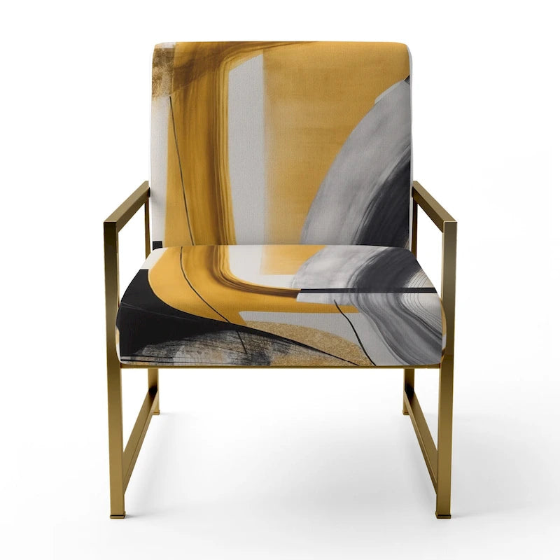 Chaise/fauteuil décoratif rembourré de style moderne dans une palette de couleurs or et noir.