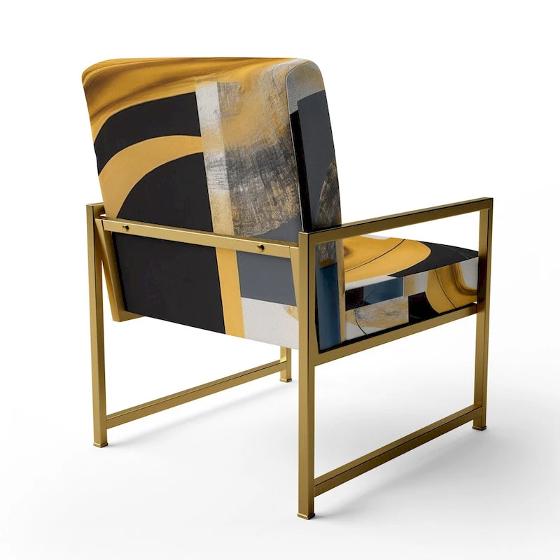 Chaise/fauteuil décoratif rembourré de style moderne dans une palette de couleurs or et noir.