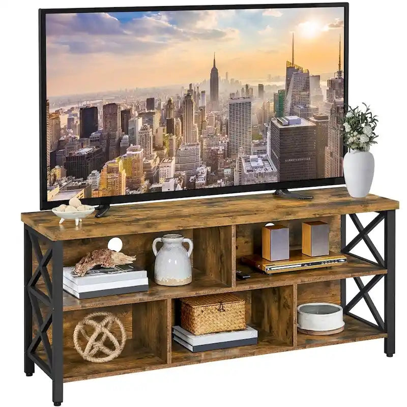 Meuble TV industriel pour téléviseurs de 65 pouces avec 5 compartiments de rangement