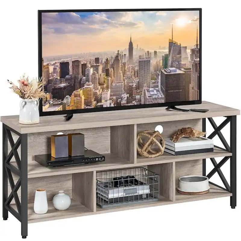 Meuble TV industriel pour téléviseurs de 65 pouces avec 5 compartiments de rangement