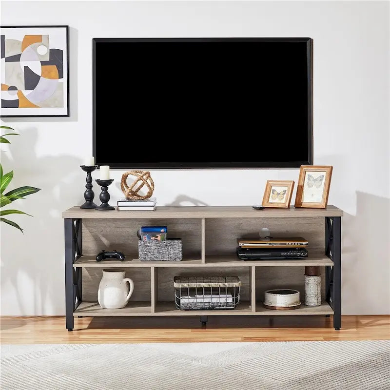 Meuble TV industriel pour téléviseurs de 65 pouces avec 5 compartiments de rangement