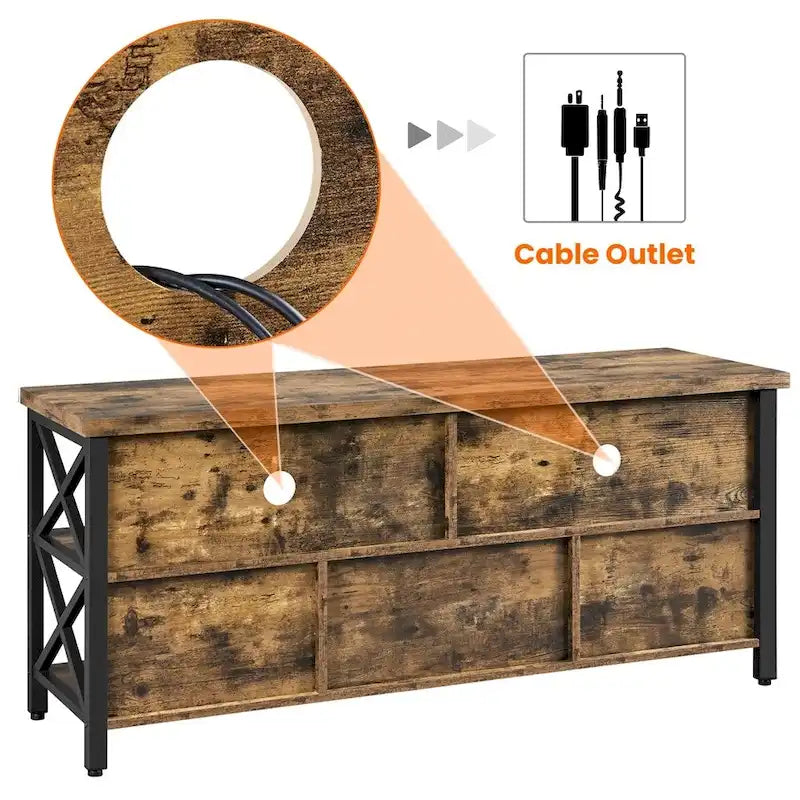 Meuble TV industriel pour téléviseurs de 65 pouces avec 5 compartiments de rangement