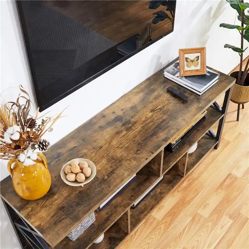 Meuble TV industriel pour téléviseurs de 65 pouces avec 5 compartiments de rangement