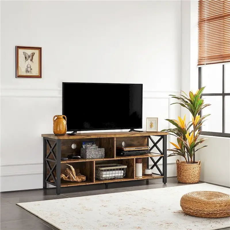 Meuble TV industriel pour téléviseurs de 65 pouces avec 5 compartiments de rangement