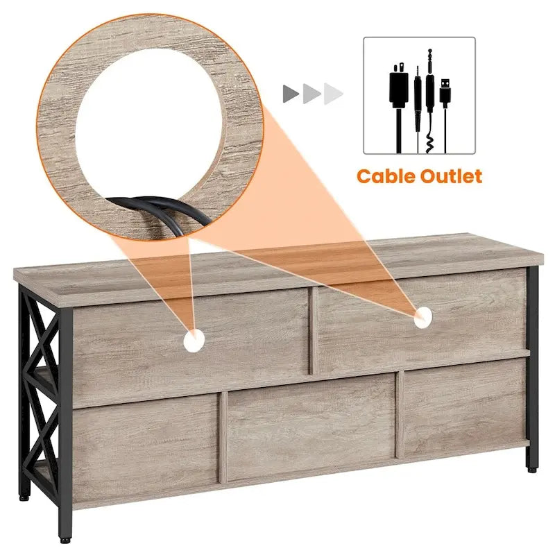 Meuble TV industriel pour téléviseurs de 65 pouces avec 5 compartiments de rangement